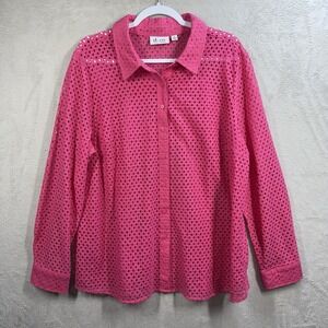 Denim & Co. Button Front Eyelet Shirt Women's Size XL Pink QVC